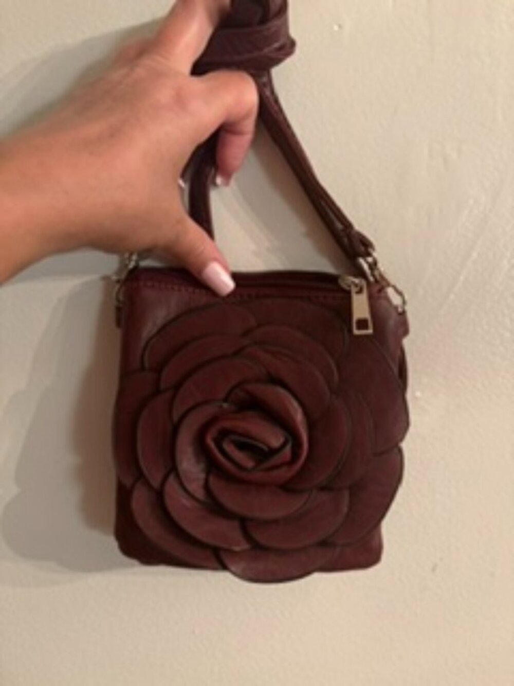 Cute Maroon 3D Rose Embellishment Purse
